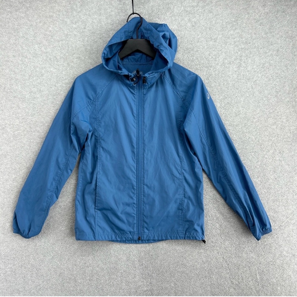Asics Blue Ski Snow Jacket with Hood and Water-Resistant Material